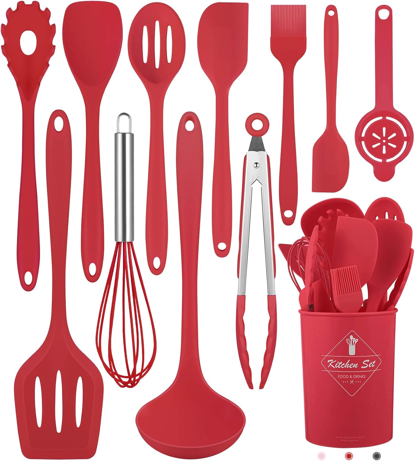 Kitchen Utensils Set-12 Pieces Silicone Cooking Utensils Set (Dishwasher Safe) 392°F Heat Resistant Spatula Set,Kitchen Utensil Set for Nonstick Cookware,Best Kitchen Tools with Holder