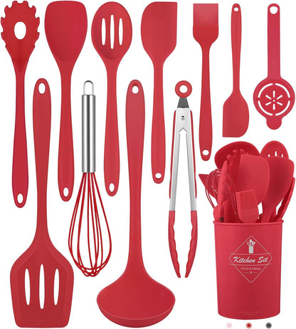Kitchen Utensils Set-12 Pieces Silicone Cooking Utensils Set (Dishwasher Safe) 392°F Heat Resistant Spatula Set,Kitchen Utensil Set for Nonstick Cookware,Best Kitchen Tools with Holder