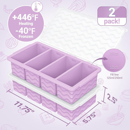 Doasuwish Silicone Freezer Molds for Soup with Lid – 1-Cup Soup Container Style Ice Cube Trays for Freezer, Meal Prep & Food Storage, Freeze 250mL/125mL Portions – 2 Pack