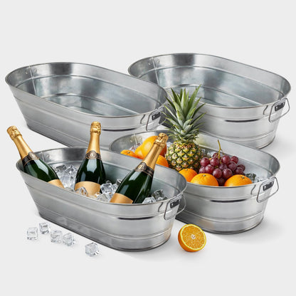 PLEXON Metal Ice Bucket for Parties - Galvanized Tub with Handles - Beverage Tub - Ice Bucket for Cocktail Bar Restaurant - Drink Beer Champagne Chiller Cooler - 5.3 Gallon (20L), Set of 2