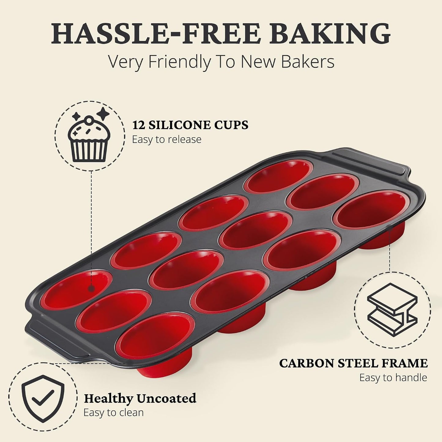 BRONYPRO Silicone Muffin Pans for Baking with Metal Frame, Egg Bite Molds, Cupcake Pans 12 Regular Size, Muffin Tins Easy to Pop Nonstick Non Toxic Bakeware for Oven,Blue