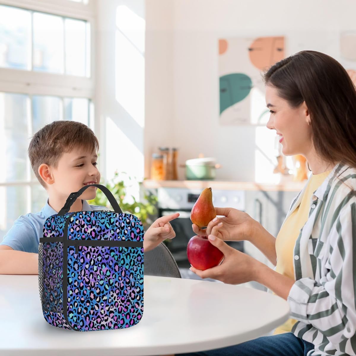 Rainbow Leopard Lunch Box Thermal Cooler Bento Tote Bags Portable Insulated Lunch Bag for Girls Teens, Kids Lunch Bags for School Beach Picnic Travel