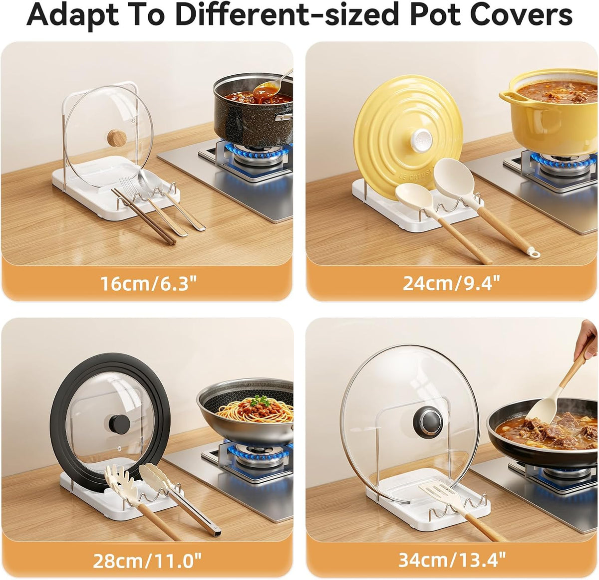 Pot Lid Holder with Wavy Spoon Rest for Kitchen Counter