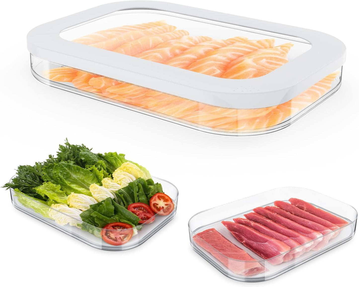 Cecnamt Stackable Deli Meat Container with Drainage Groove and Silicone Lid, Clear Refrigerator Storage Containers for Lunch Meats, Cold Cuts, Bacon, Cheese, BPA Free - 3 Layer