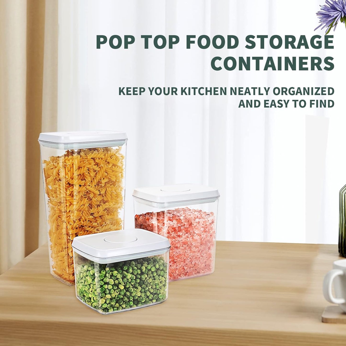 Airtight Food Storage Containers, 5 PCS Clear Pantry Organizers, BPA-Free Stackable Canisters with Measurement Marks & Pop-Top Lids for Cereal, Flour, Sugar, Rice, Pasta & Dry Food