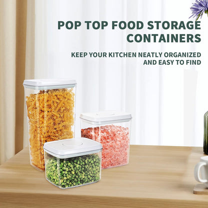 Airtight Food Storage Containers, 5 PCS Clear Pantry Organizers, BPA-Free Stackable Canisters with Measurement Marks & Pop-Top Lids for Cereal, Flour, Sugar, Rice, Pasta & Dry Food