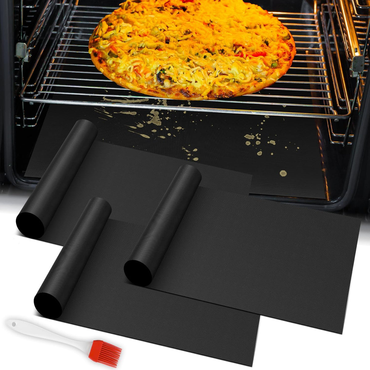 Oven Liners for Bottom of Electric Gas Oven, Reusable Non-Stick Teflon Protector Mat, Heat Resistant Grill Mats Outdoor, Easy to Clean Gas Stove Liners BPA and PFOA Free 23.6"x 15.7" Stovetop Cover