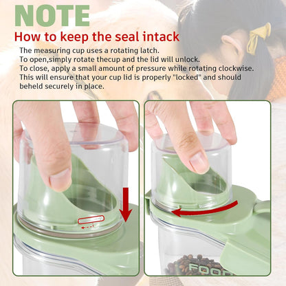 Dog Food Storage Container, Pet Food Storage Containers with Airtight Pour Spout, Cat Food Container with Measuring Cups, Portable Travel Pet Food Container for Dogs, Cats, Birds（Green）