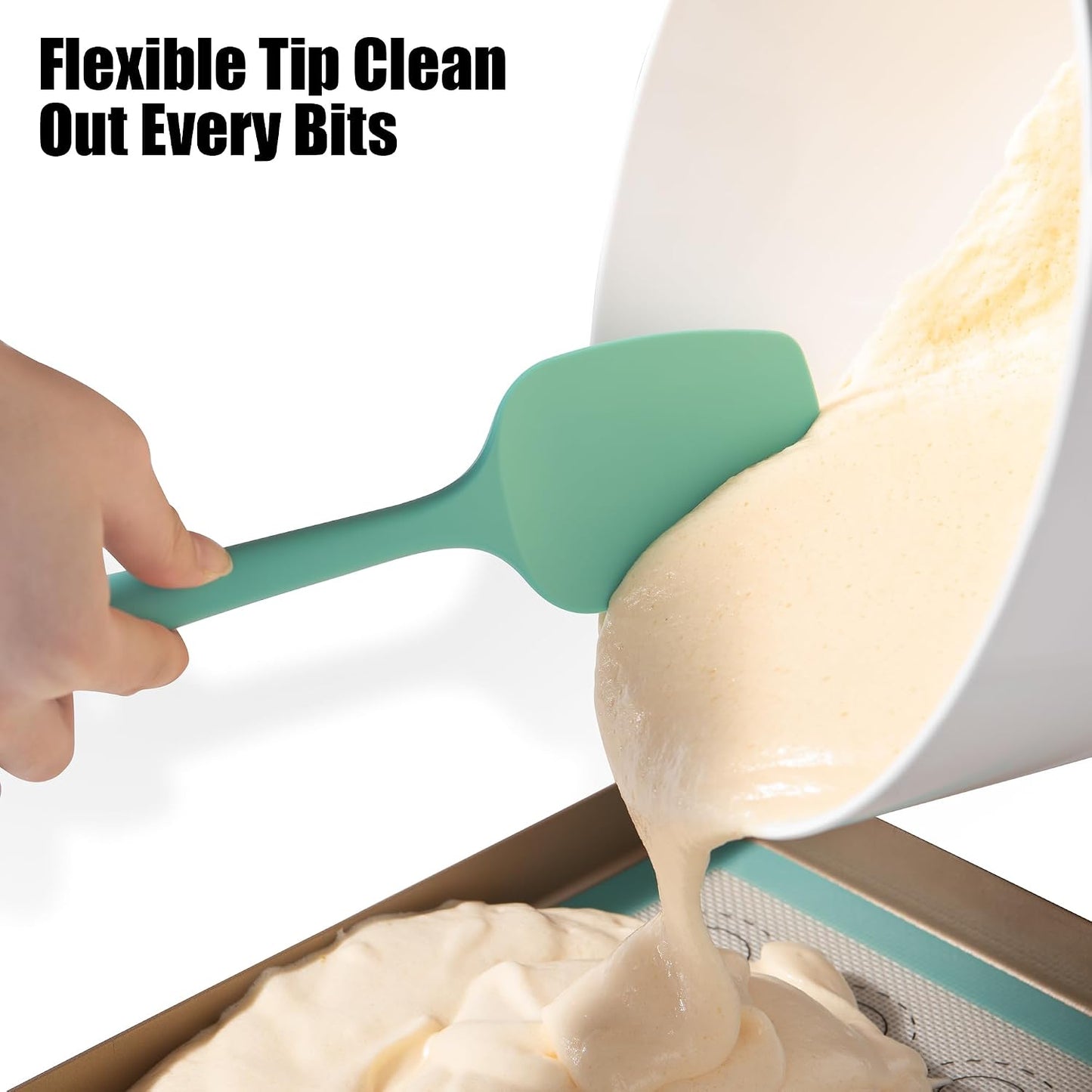2-Piece Silicone Scraper & Spoon Spatulas: Doosu 600°F Heat Resistant Food Grade BPA Free Rubber Baking Flat Spatula Kitchen Cooking Spoonula for Mixing Scraping Folding Stirring Serving (Aqua Sky)