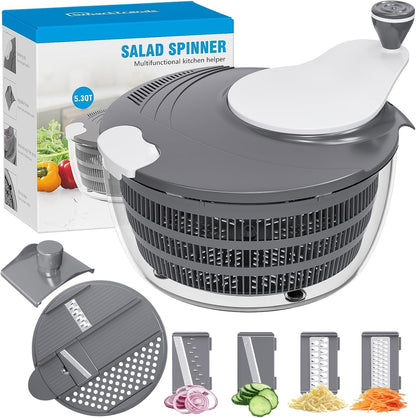 Salad Spinner, 5.3 QT Lettuce Spinner with Strainer & 4 Blades, Green