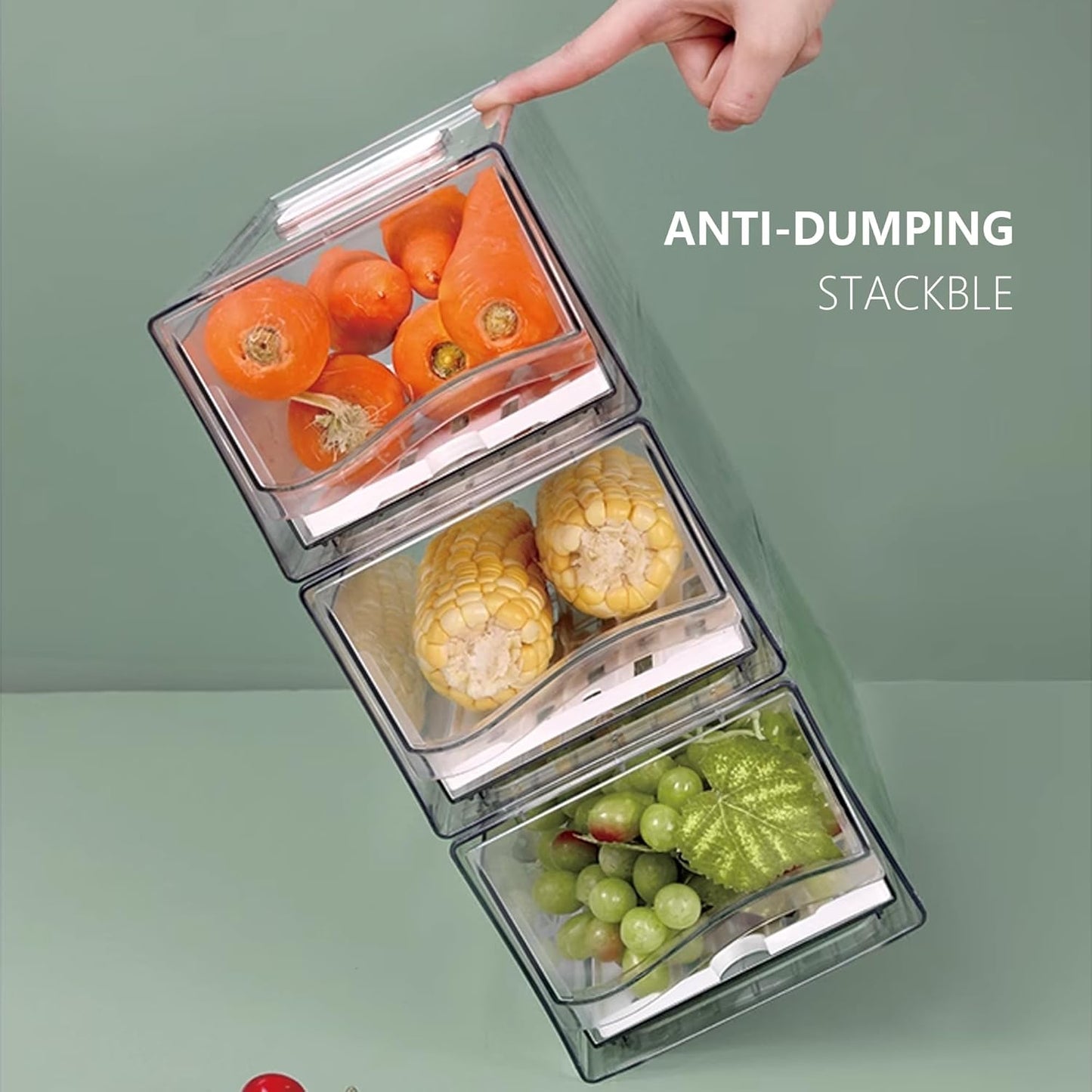 bealy 2 Pack Refrigerator Organizers and Storage, Stackable Clear Pull out Drawer Organizer Bins, BPA-Free Fridge Organizer and Storage for Fruit, Produce, Drink, Snack and Food Storage Containers