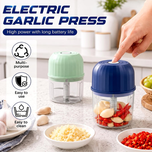 Electric Garlic Chopper, Mini Rechargeable Electric Garlic Chopper, Wireless Portable Food Processor for Ginger Chili Onion Vegetables Meat (Blue)