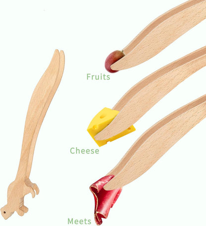 Toast Tongs Wooden, Mini Wooden Food Tongs with Ergonomic Curved Handle, Heat-Resistant Serving Tongs for Bread, Fruit, Cheese and Appetizers