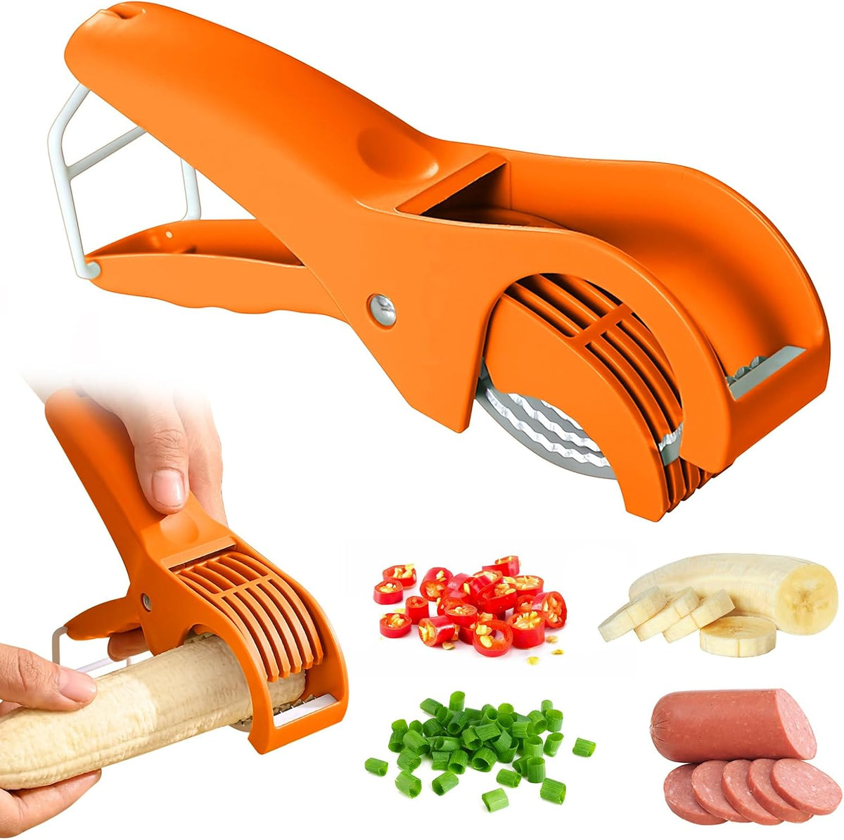 Banana Slicer,Hot Dog Cutter Slicer, Efficient and Safe Banana Cutter for Even Slices, kitchen gadget (Green)