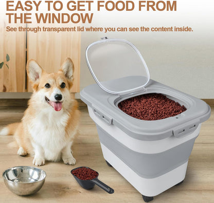TIOVERY Dog Food Storage Container, 10lb to 13lb Collapsible Dog Cat Food Containers with Airtight Clear Flip-top and Pet Food Scoop, Pet Food Storage Container Bin for Dog Cat Bird Other Pets (Green)