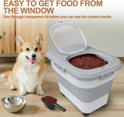 TIOVERY Dog Food Storage Container, 10lb to 13lb Collapsible Dog Cat Food Containers with Airtight Clear Flip-top and Pet Food Scoop, Pet Food Storage Container Bin for Dog Cat Bird Other Pets (Green)
