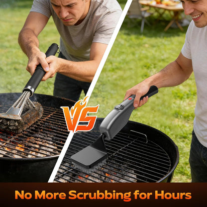 Reciprocating Electric Grill Brush, Fire-Resistant BBQ Grill Brush, Bristle-Free Grill Brush for Outdoor Grill, Grill Cleaner with 3 Heads, Cordless Grill Cleaning Brush with 3600 mAn, Silver