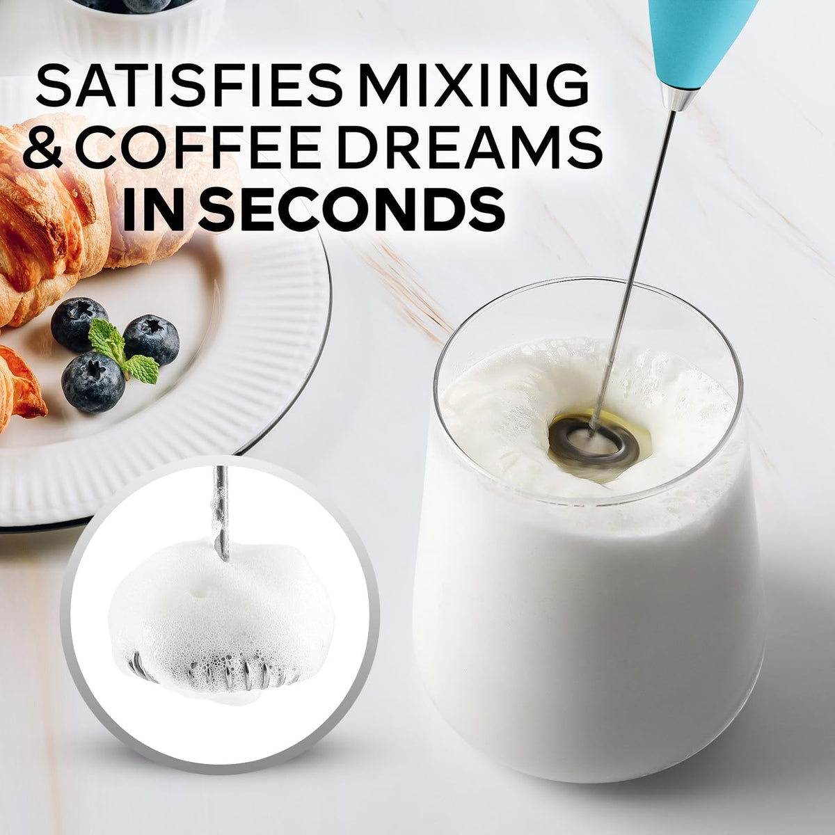 Zulay Kitchen Rechargeable Milk Frother Handheld - Frother Wand, Drink Mixer, Electric Whisk Frother, for Cappuccinos, Matcha & Protein Powder - Dynamic 3 Whisk, 3 Speed 500mAh Black - Colors A