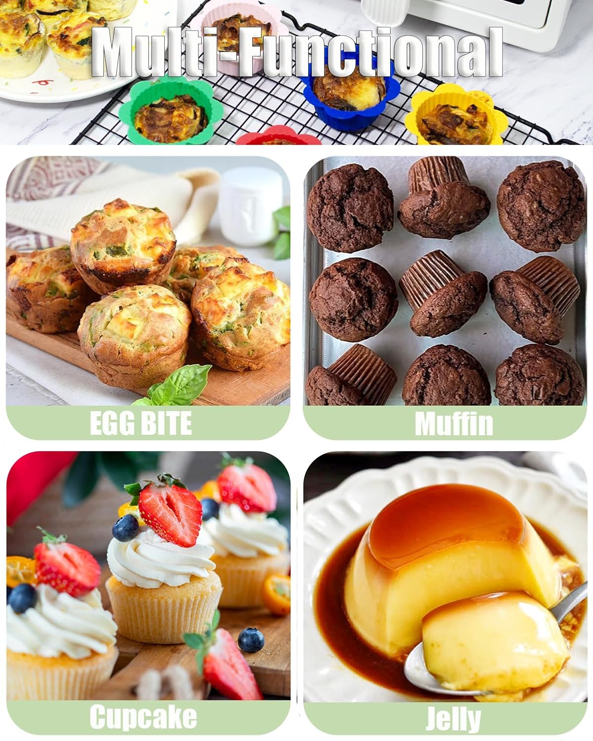 24 Pcs Silicone Muffin Liners with Tabs, Reusable Cupcake Liners for Steel Muffin Pan, Non-Stick Baking Cups (24Pcs-6Colors)