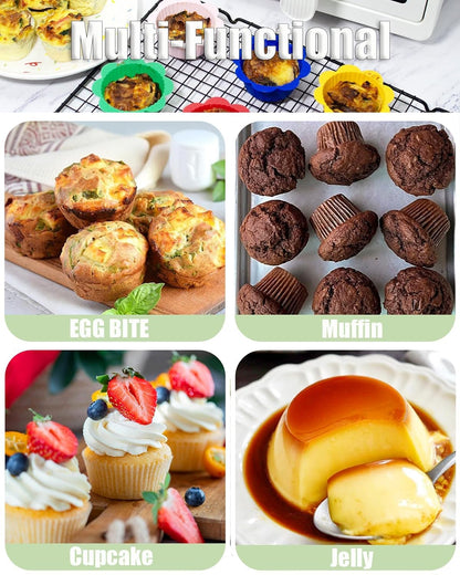 24 Pcs Silicone Muffin Liners with Tabs, Reusable Cupcake Liners for Steel Muffin Pan, Non-Stick Baking Cups (24Pcs-6Colors)