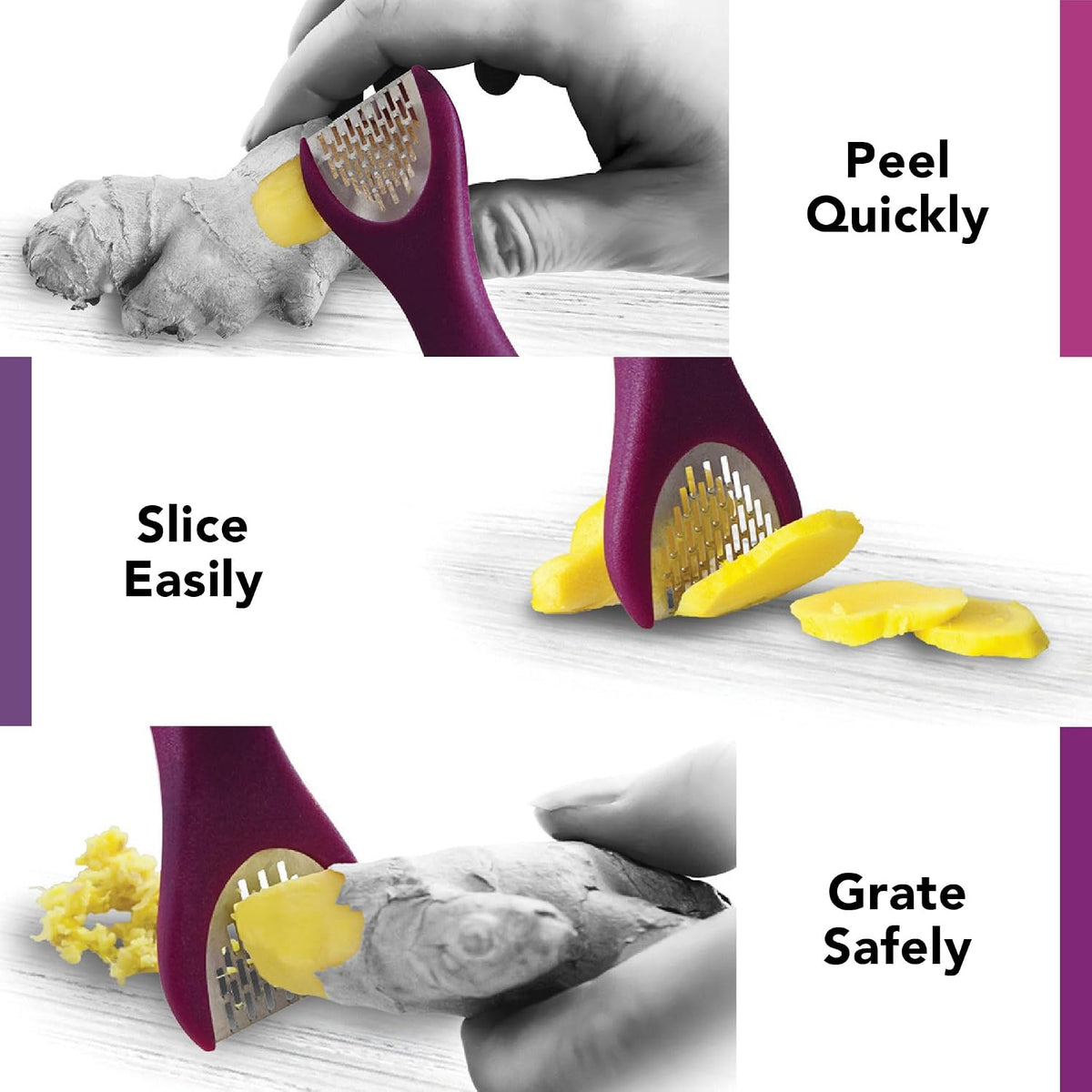 Talisman Designs 3-in-1 Ginger Peeler | Grater & Sliver | Grate Ginger, Garlic, Turmeric & Nutmeg | Easy to Use Kitchen Utensil Tool | Stainless Steel Hand Held Grater