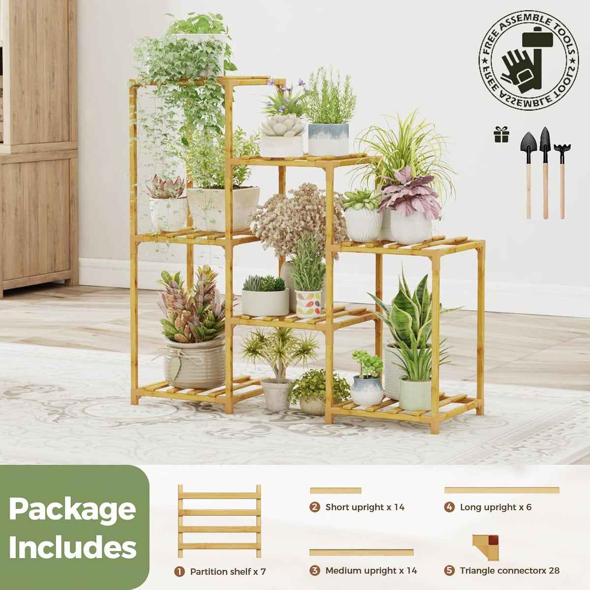 Bamworld Plant Stand Indoor Plant Shelf Outdoor Wood Plant Rack