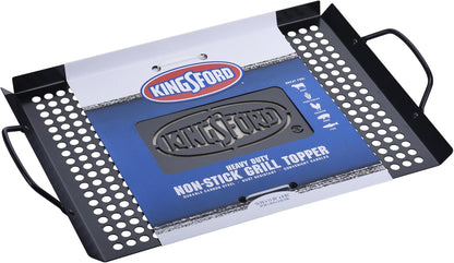 Kingsford Non-Stick Grill Topper Pan, Heavy Duty Carbon Steel BBQ Grilling Tray with Handles, Perforated Surface Helps Keep Small Foods from Falling Through Grates, 15.55 x 11.05 Inch