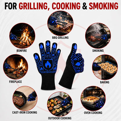 BBQ & Grill Gloves, Oven Gloves Heat Resistant, 1 Pair, Red (L)