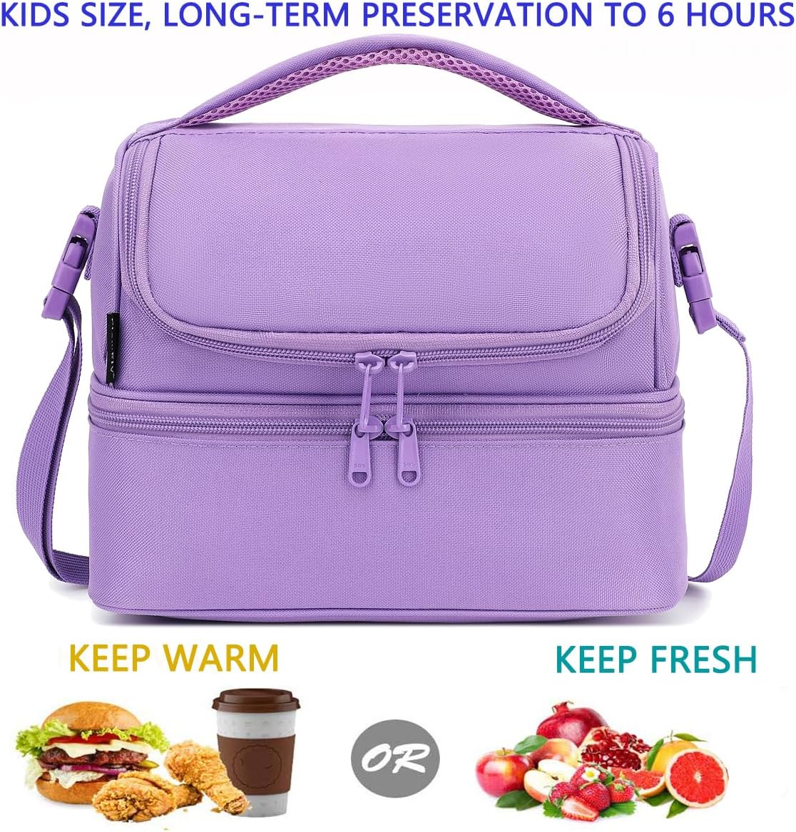 FlowFly Kids Double Decker Cooler Insulated Lunch Bag Large Tote for Boys, Girls, Men, Women, With Adjustable Strap, Unicorn
