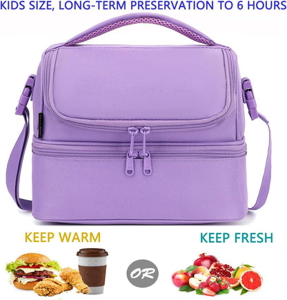 FlowFly Kids Double Decker Cooler Insulated Lunch Bag Large Tote for Boys, Girls, Men, Women, With Adjustable Strap, Unicorn