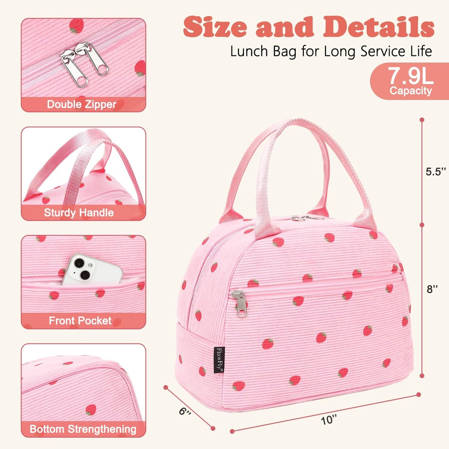 FlowFly Insulated Lunch Cooler Bag - Tote Bag Organizer for Women/Men, Black - Colors A
