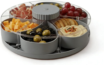 Rotating Divided Serving Tray with Lid - 5 Compartments Lazy Susan Snack Organizer, BPA-Free Spin Tray for Snacks, Dips, Veggies, Fruits | Perfect for Parties, Kitchen, Travel & Picnic (Blue)