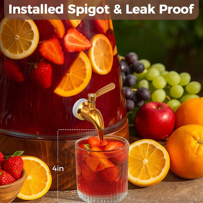 Glass Drink Dispenser for Parties, 1.72 Gallon Large Beverage Dispenser with Stand Juice Dispensers with Spigot Pitcher for Lemonade Iced Water Tea Sangria Punch