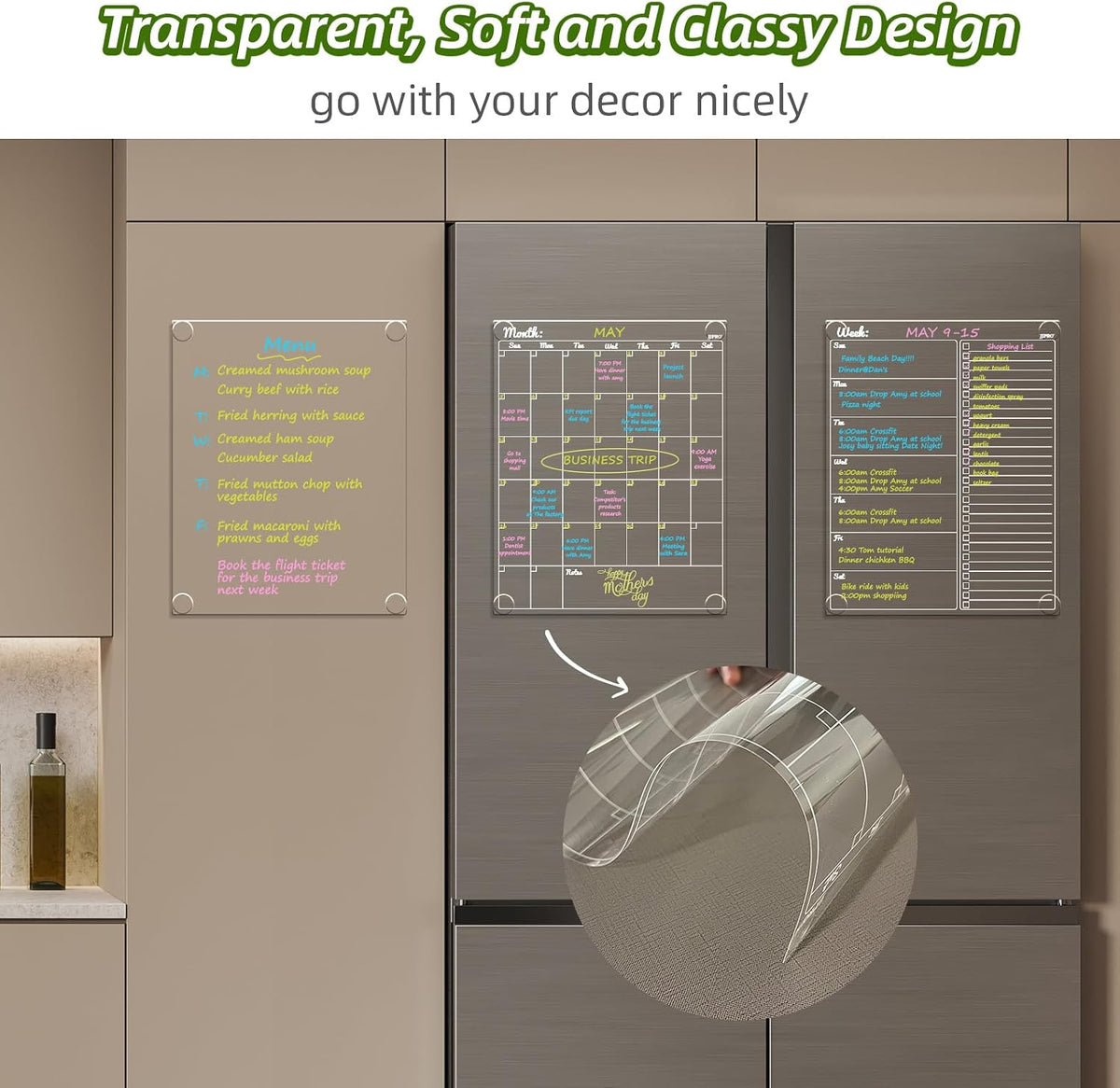 JJPRO Non-Magnetic Clear Weekly Planner & to Do List for Fridge, 8.5"x13" Dry Erase to Do List WhiteBoard,Reuasble Weekly Calendar for Refrigerator,Cabinet,Wall&Glass, All Smooth Surfaces