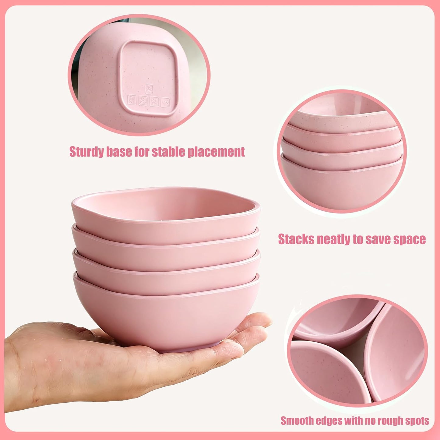 4 Piece Dipping Bowls Set, Small Spice Bowls for Sauce, Soy Sauce Dishes for Sushi, Dessert & Snack Portion Control, Dishwasher Safe Prep Bowls for BBQ Baking, 60ml (2 oz), PP Plastic, Pink