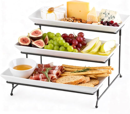 Gomakren 3 Tier Serving Trays Stand Porcelain Serving Platters 12 Inch White Serving Plates Dinner Platters for Appetizer Snack Fruit Cup Cake Tray Display Mothers Day Serving Dishes for Entertaining