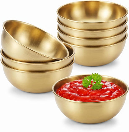 tifanso 8PCS Small Dipping Bowls - Stainless Steel Sauce Condiment Cups, Mini Soy Sauce Dish, Appetizer Plates for Charcuterie, Ketchup, Seasoning, BBQ, Party, Camping, Easy to Clean, Silver