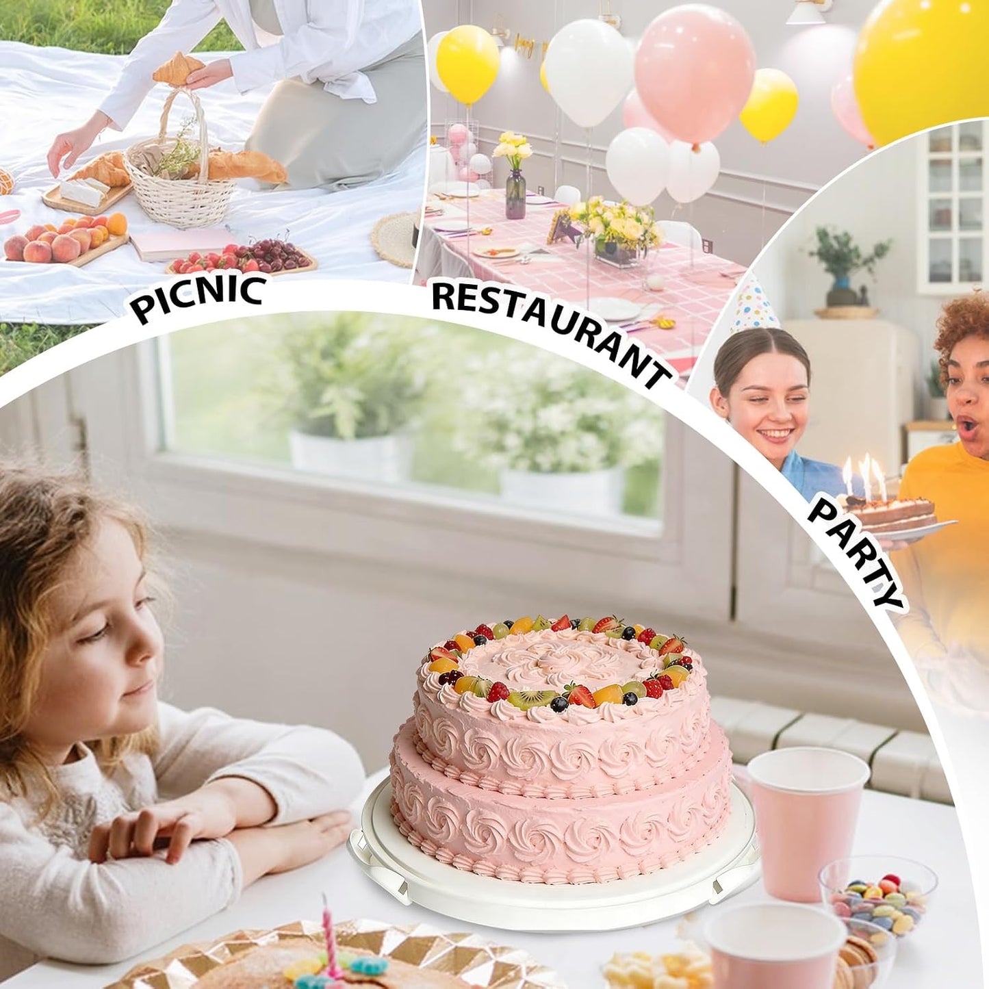 Plastic Cake Carrier with Lid and Handle, Multipurpose Cake Stand Holder Container for 11 in Cake, Round Cupcake Storage Box Serving Tray with Cover for Bundt Dessert Pie Pizza Eggs Fruit White