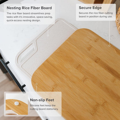 KitchenEdge Premium Acacia Cutting Board with Nesting Rice Fiber Chopping Board for Cooking Prep, 2 Piece Kitchen Set, Non-Slip Feet with Juice Groove, Heavy Duty, Pre Oiled, 17” x 12.5”