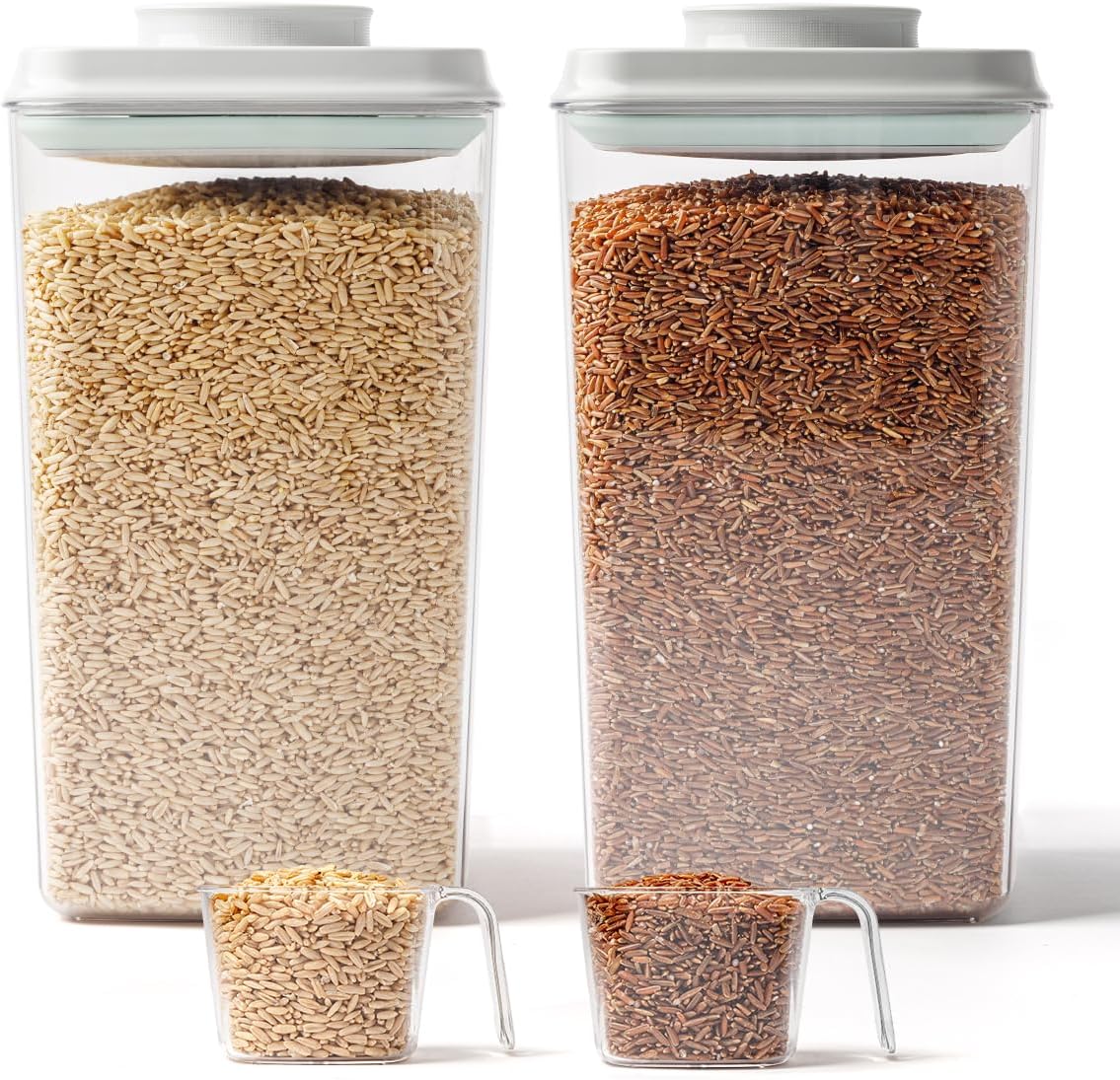 Airtight Food Storage Containers with Lid, 4-Pack 4.22Qt Large Stackable Pantry Organizers with Measuring Scoops, BPA-Free Containers for Rice, Flour, Baking Supplies, Snacks & Laundry Pods