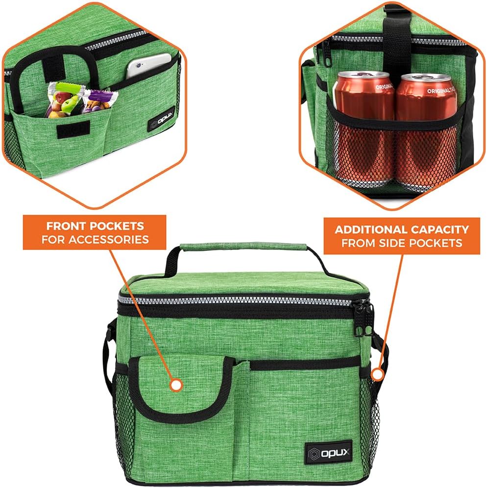opux Insulated Lunch Bag for Men Women, Leakproof Black Lunch Box for Work, Portable Soft Lunch Cooler Bag with Shoulder Strap, Adult Lunchbox Lunch Pail for Kid Boy Girl School, 14 Can/8L