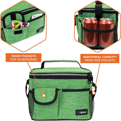 opux Insulated Lunch Bag for Men Women, Leakproof Black Lunch Box for Work, Portable Soft Lunch Cooler Bag with Shoulder Strap, Adult Lunchbox Lunch Pail for Kid Boy Girl School, 14 Can/8L