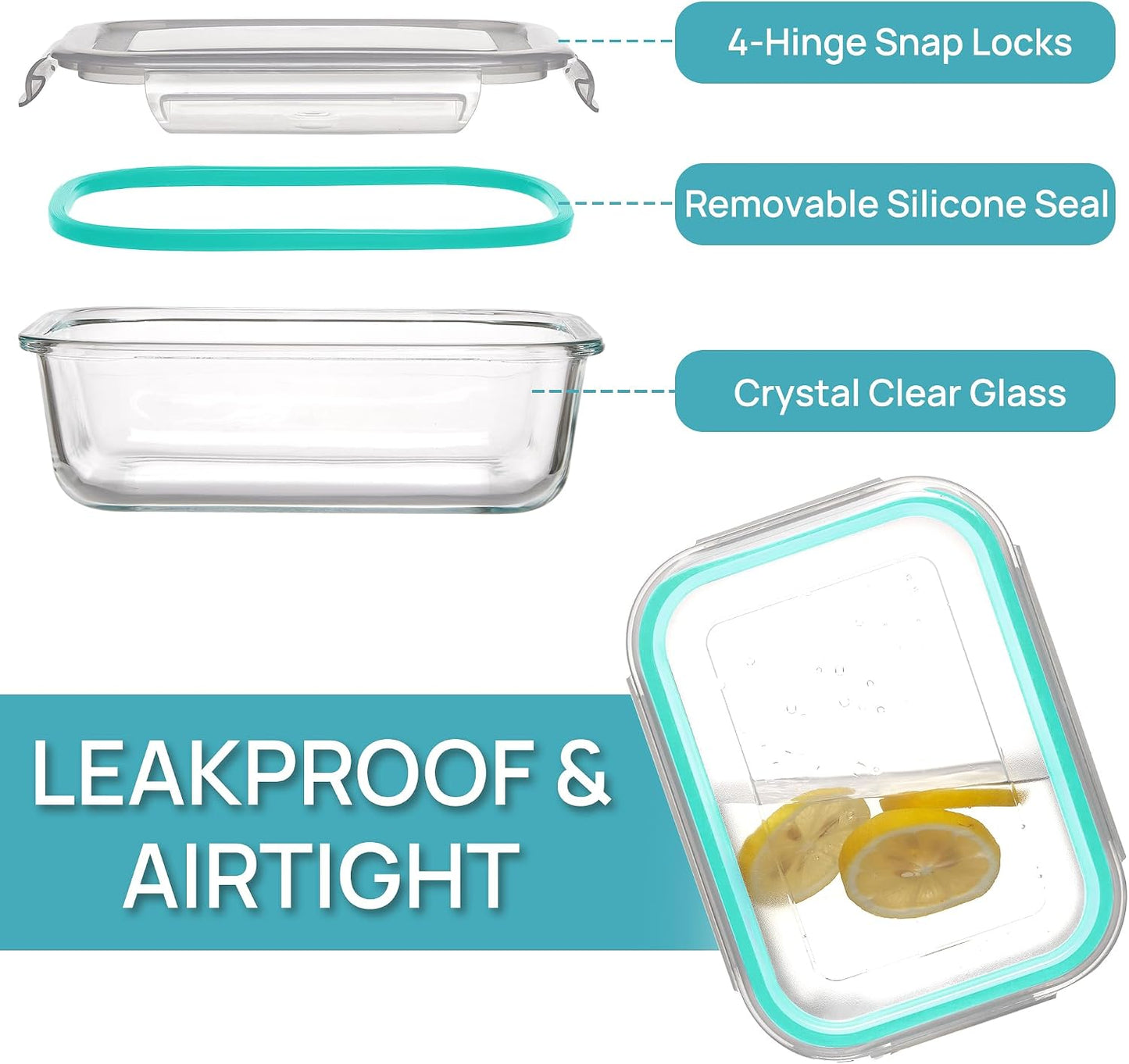 Vtopmart 10 Pack 35oz Glass Food Storage Containers with Lids, Meal Prep Containers, Airtight Reusable Lunch Container Set, Safe for Oven, Microwave, Freezer, and Dishwasher, Grey