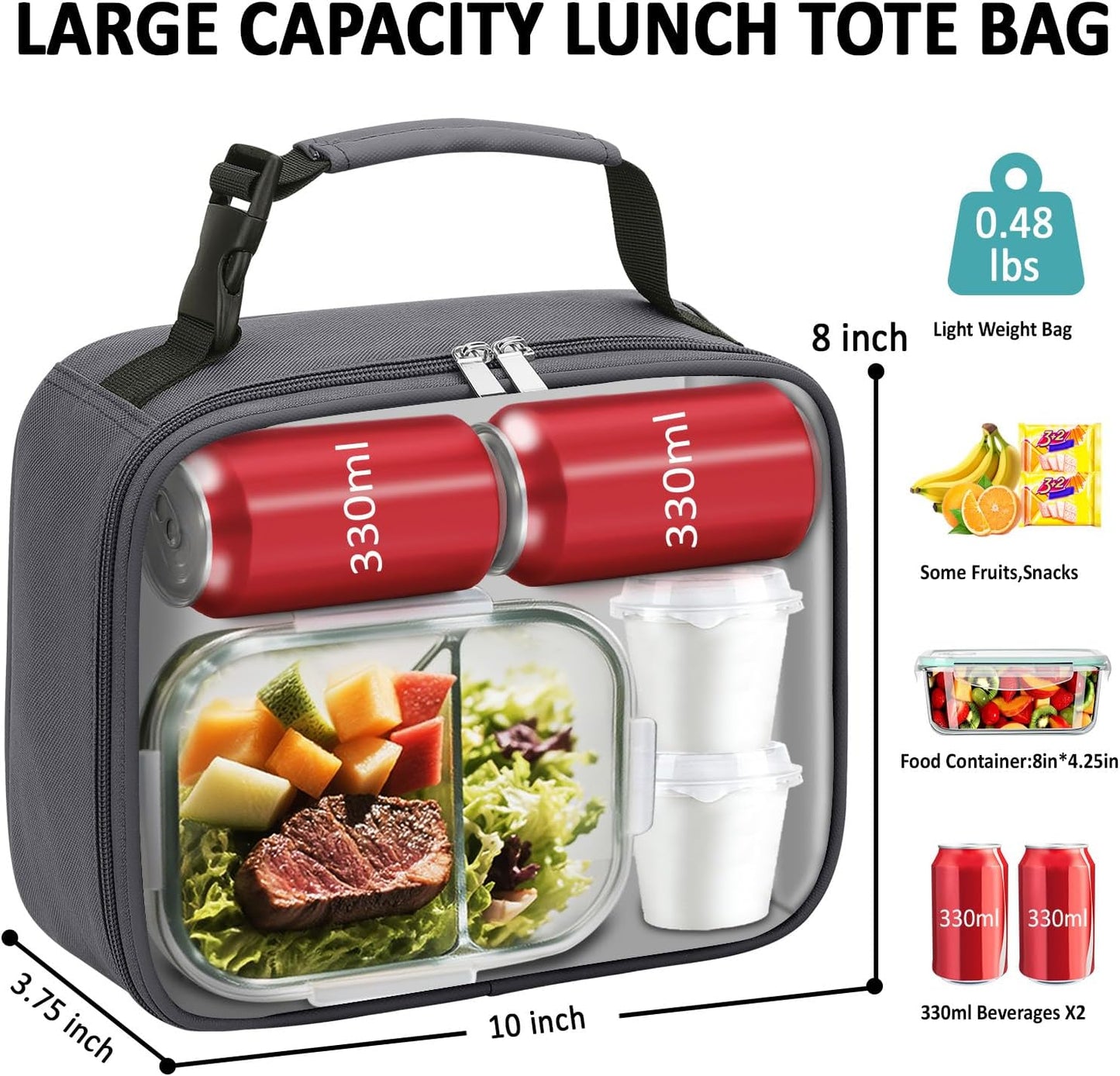 Lunch Box Kids Insulated Lunch Bag for Boys Girls Cute Reusable Lunch Tote Bag Waterproof Portable Thermal Lunch Box Kids for School Picnic Travel Black