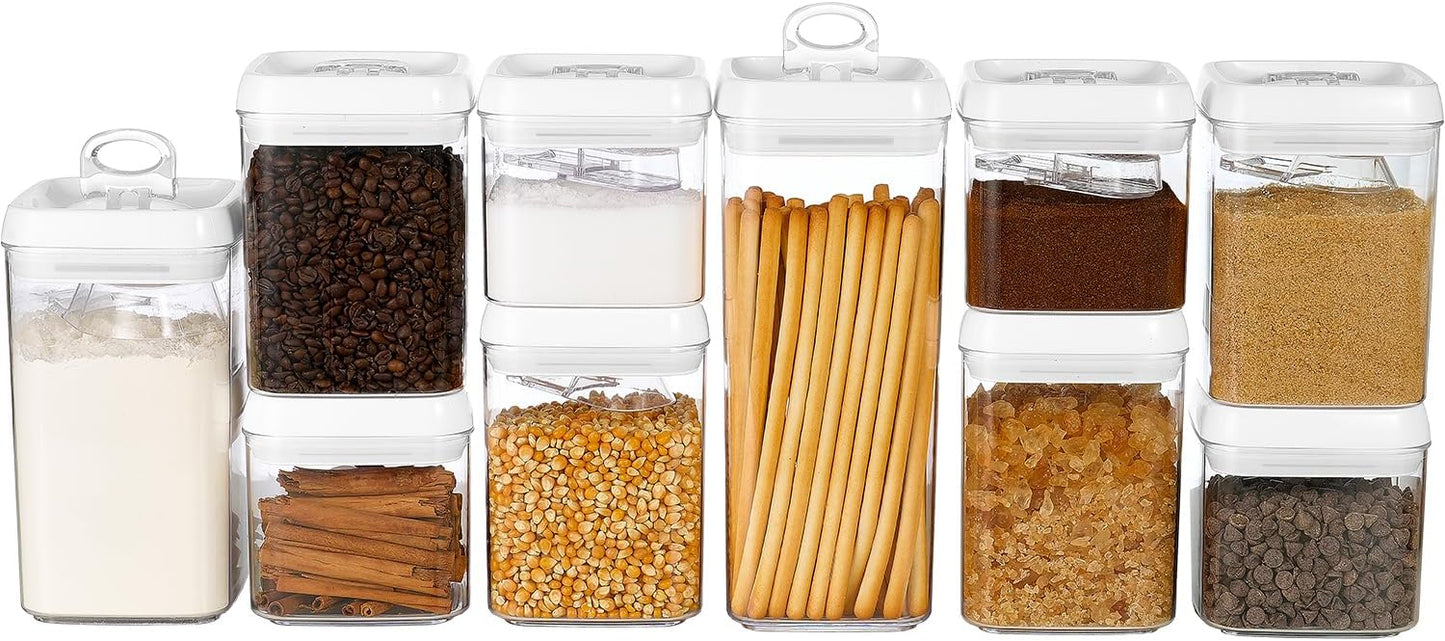 Felli Flip Tite Storage Container with Lid 4” RECTANGULAR Airtight Ring Flip Top, Stackable Kitchen Counter Pantry Organizer Acrylic Canister Jar for Pasta Spaghetti Cereal Granola Coffee (1.9qt)