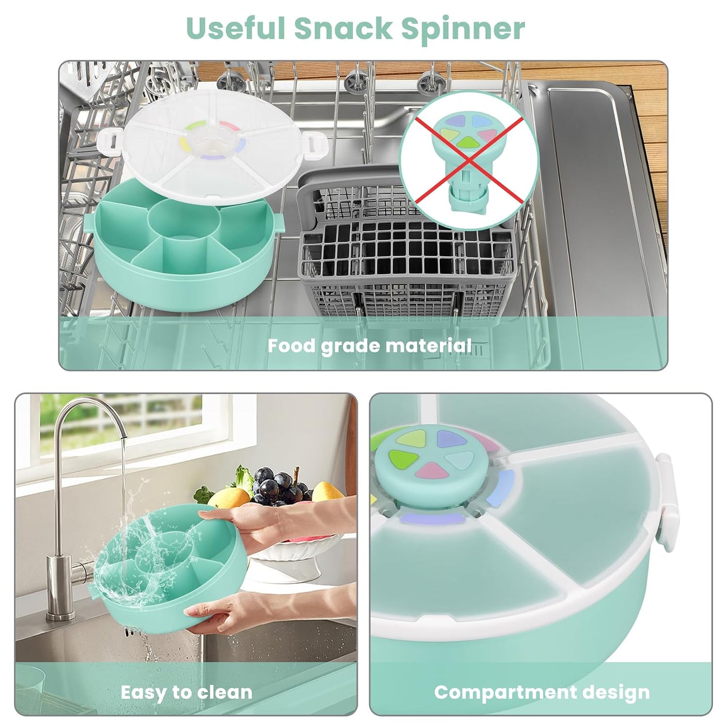 Pawtong Snack Rotator Container Reusable Snack Box with 5 Compartment Dispenser and Lid, Color Matching Opening Lid, BPA and PVC Free, for Home, School, Travel (1 Pack- Pink)