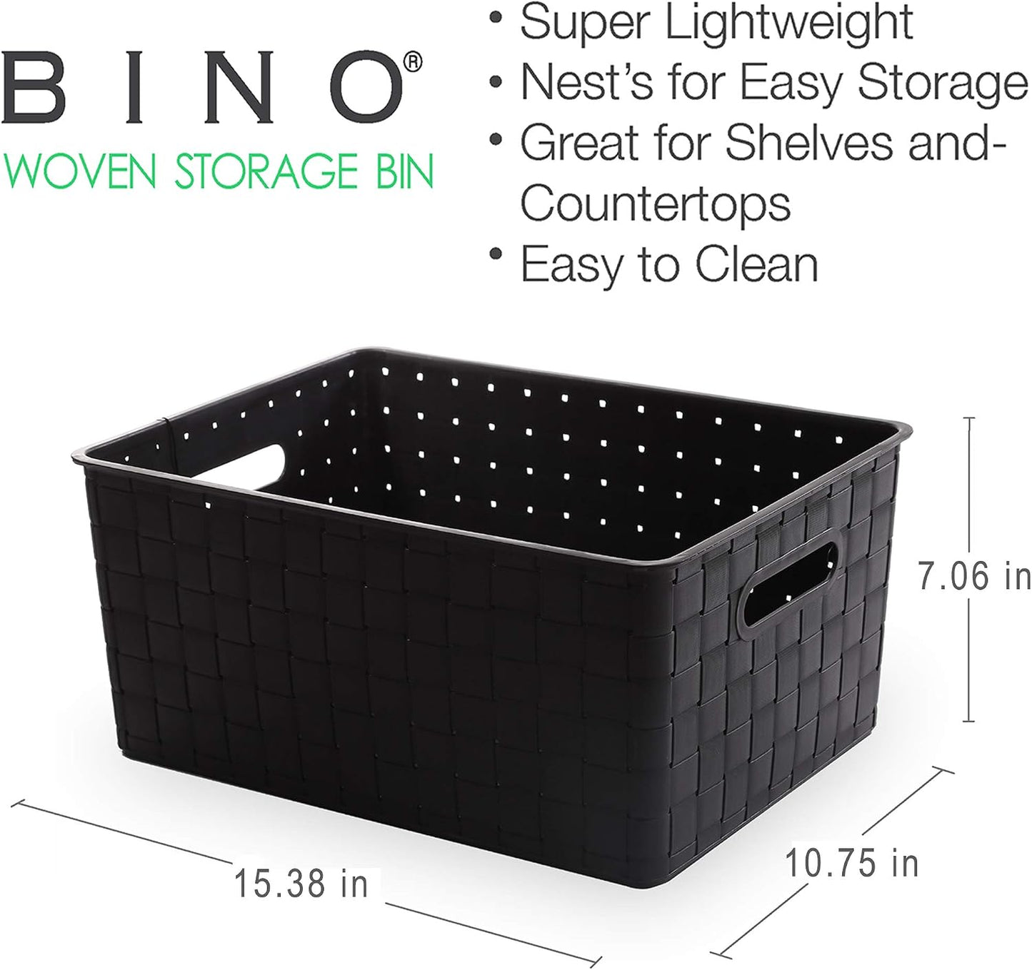 BINO | Plastic Storage Baskets Large - Black | THE STABLE COLLECTION | Multi-Use Storage | Rectangular Cabinet Organizer | Baskets For Organizing with Handles | Home Office Organization and Storage