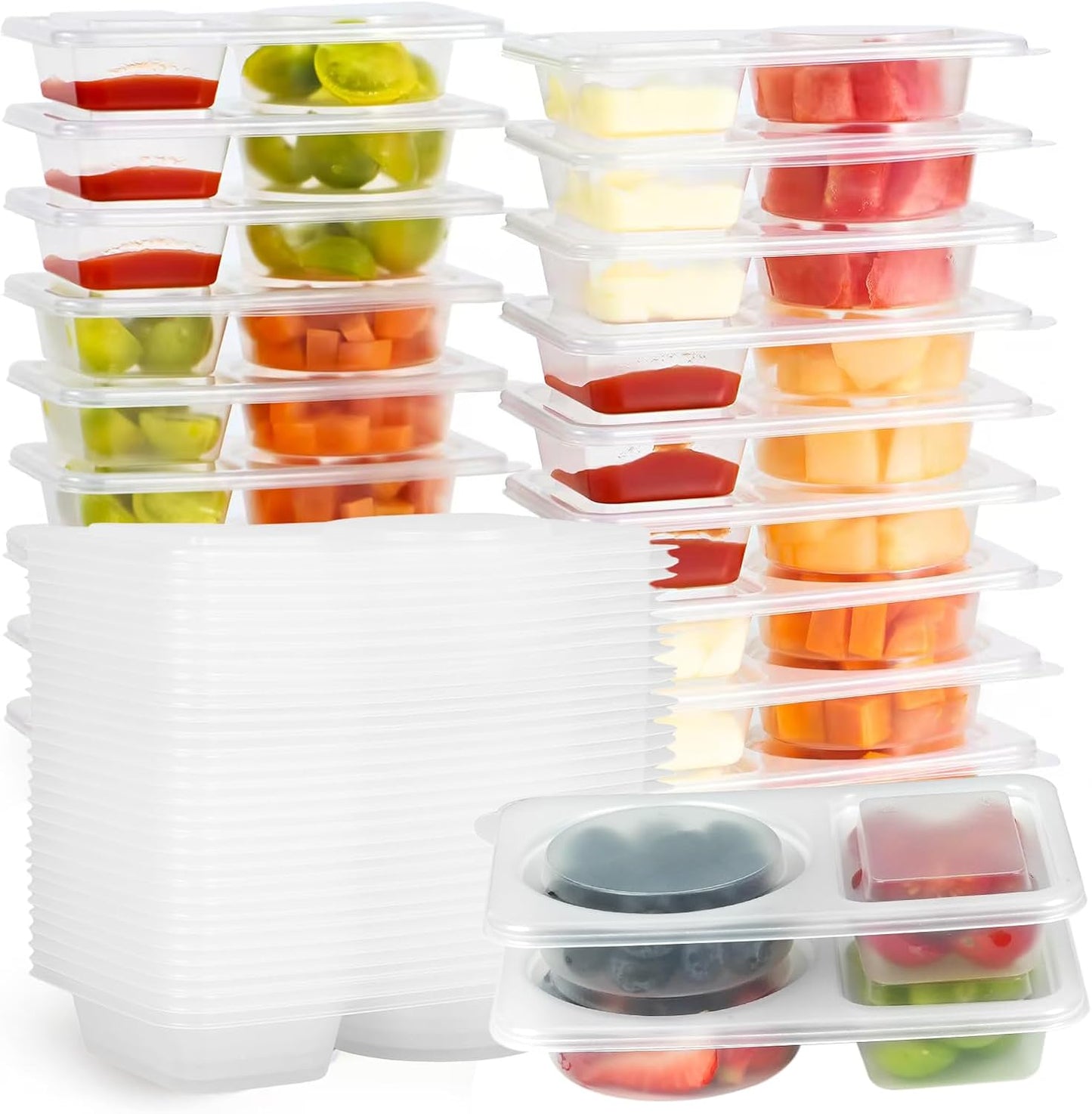Reusable Snack Containers Double Compartment,Microwave Refrigeration Safe Leakproof Stackable for Office,Picnics(20)
