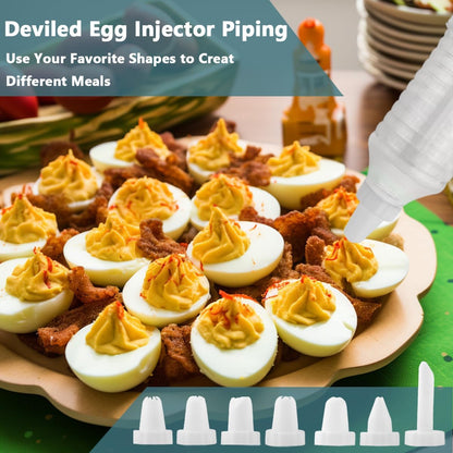 2 Layer Deviled Egg Containers with Lid, 36 Slots Deviled Egg Tray Carrier with Handle and Injector Piping Tool, Fridge Stackable Portable Clear Storage Egg Platter for Party Picnic Travel (Green)