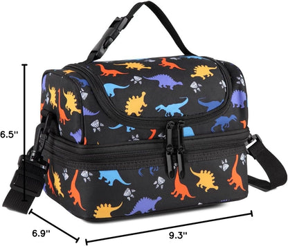 VASCHY Lunch Box Bag Men, Insulated Two Compartments Bento Cooler Bags for Adults/Women/Kids for School,Daycare,Kindergarten,Picnic Black